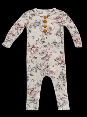 Posh Peanut Floral Bamboo Romper Ruffle Detail Neutral 9-12M